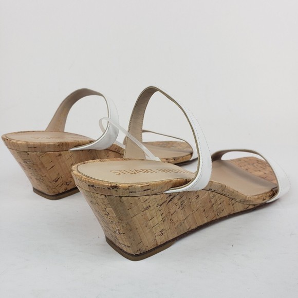 Stuart Weitzman Patent Leather Aleena Wedge Sandal in White Size 9.5 B - Picture 10 of 15